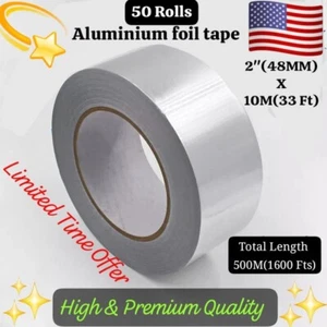 50 Roll Aluminum Foil 2" X 10M Heat Resistnt Tape HVAC Insulation Furnce Duct 3M - Picture 1 of 7