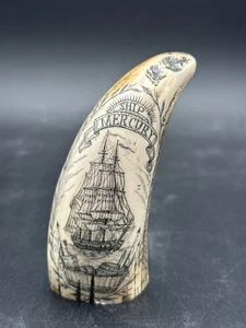 Faux Scrimshaw In Memory of Captain Daniel Jordan Ship Mercury Resin Tooth - Picture 1 of 6