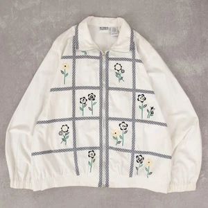 Vintage 90s Patchwork Embroidered Jacket XL Women's White Zip - Picture 1 of 8