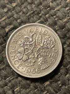 1966 Great Britain UK Sixpence Coin. Lucky Wedding Coin. - Picture 1 of 2