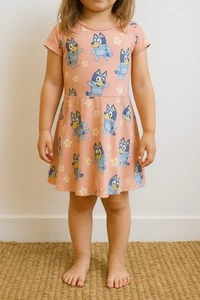 Bluey Dress Girl’s Size 3T Peach Graphic Cartoon Character Twirl Comfort Cute - Picture 1 of 6
