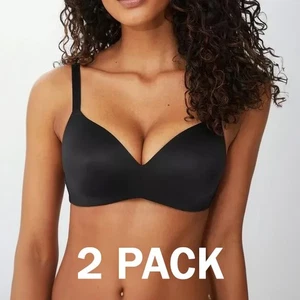 2 PACK - Ex Debenhams Black Comfort Non-Wired Bra Chest 30 - 40 A-E Cup Sizes - Picture 1 of 4