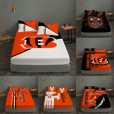Cincinnati Bengals 3 Pieces Bed Sheet Pillow Covers Deep Pocket Fitted Sheets Cover