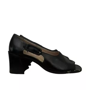 Enzo Angiolini 90s Vintage Black Open Toe Block Heel Leather Sandals 6 - Picture 1 of 9