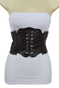 New Women Dark Brown Faux Leather Wide Fashion Corset Belt High Waist Hot M L XL - Picture 1 of 12
