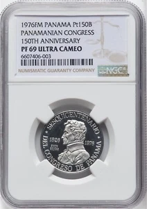 PANAMA 1976 150 BALBOAS PLATINUM COIN, PROOF, CERTIFIED NGC PF69-ULTRA CAMEO - Picture 1 of 4