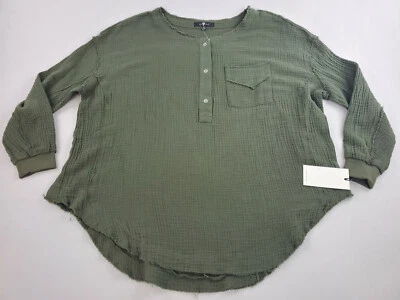 7 For All Mankind Mujer Camisa Top Suelto 69455 Algodón Verde Bolsillo SZ XS - Imagen 1 de 4