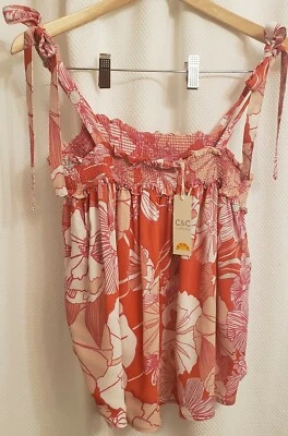 🆕 Camiseta sin mangas floral con correa de corbata fluida C&C CALIFORNIA talla grande  Foto 1 de 4