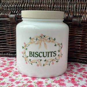 Vintage Eternal Beau Biscuits Storage Jar Canister Milk Glass Johnson Bros - Picture 1 of 9