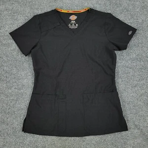 Dickies Scrub Top Shirt Women XS Black EDS Essential Short Sleeve Pocket Stretch - Picture 1 of 12