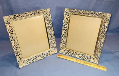 2 marcos de fotografía antiguos Art Deco de cerámica cubiertos metálicos antiguos 8x10 Foto 1 de 4