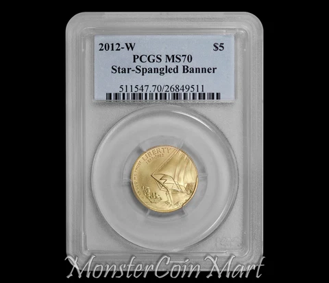 2012-W $5 Gold Star Spangled Banner PCGS MS70 Cover