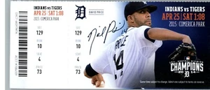 Cleveland Indians vs Detroit Tigers 4/25/2015 Full Ticket - David Price . - Picture 1 of 2