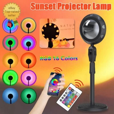 Rainbow Sunset Projection Lamp LED Modern Romantic Remote Control Light 16Colors - Image 1 of 4