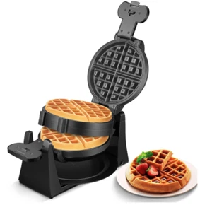 Waffle Maker, 1400W Double Belgian Waffle Iron 180° Flip, 8 Slices in 3 Mins - Picture 1 of 9