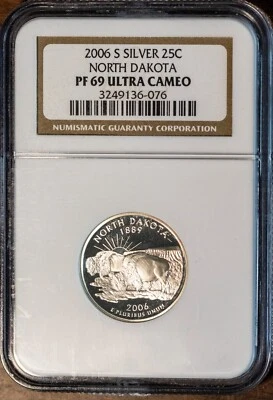 2006-S 25C Silver N. Dakota State Quarter PF 69 UCAM NGC # 3249136-076 - Image 1 of 2