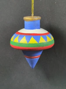 Vintage Wooden Wood Spinning Top Folk Art Colorful Christmas Ornament - Picture 1 of 5