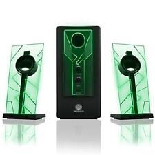 GOgroove BassPULSE 2.1 Computer Speakers with Green LED Glow Lights and Powered