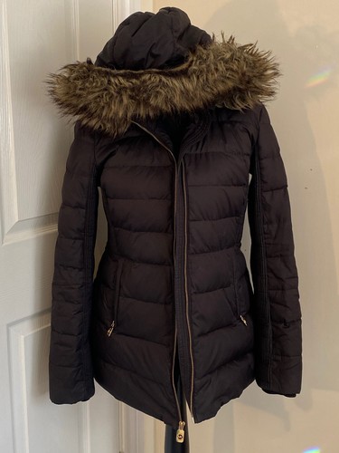 Michael Kors giacca donna nera foderata in pelliccia cappuccio nero parka puffer taglia M
