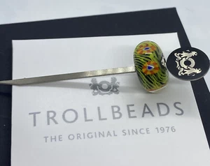 Trollbeads Jumbo Glass Unique Orange Flower And Green Swirl Genuine Laa - Picture 1 of 8