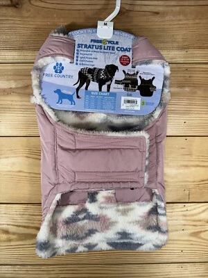 全新 Free Country 粉色 阿兹特克 中号 狗狗外套 25-50 磅 约 可双面 容易穿 — 第 1/4 张图片