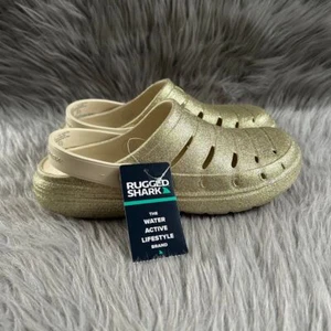 Rugged Shark Clogs Big Girls Size 5 Sparkly Gold Slip On Shoes Water Sandals - Picture 1 of 8