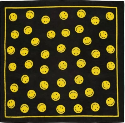 Ретро смайлик лицо бандана черный и желтый 21 x 21 хиппи легкий носовой платок - Изображение 1 из 4