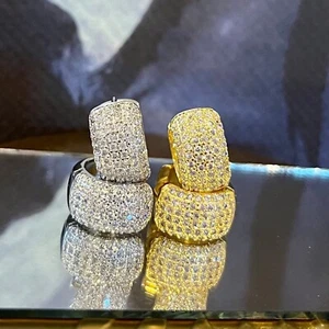 18K Gold Plated Wide Pave AAA Zircon huggie Hoop Earrings, cz huggie hoop earrin - Picture 1 of 10