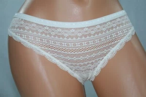 Sheer Ivory Victoria's Secret Bikini Panty Floral, Hole Pattern in Strips Size M - Picture 1 of 2