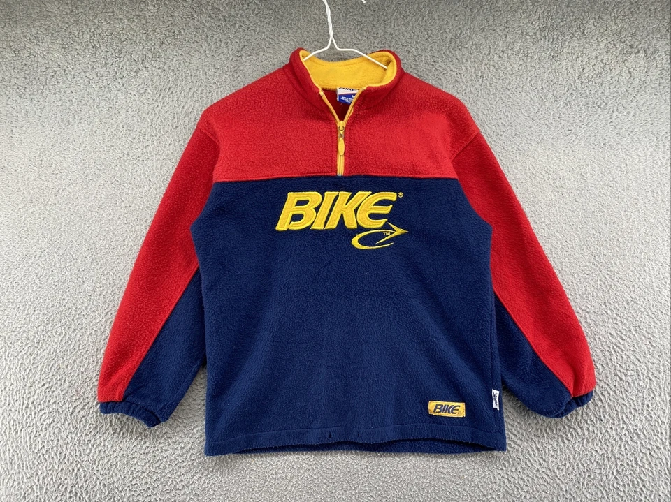 Pullover polar vintage años 90 bordado bicicleta 1/4 cremallera juvenil talla M bloque de color Foto 1 de 4