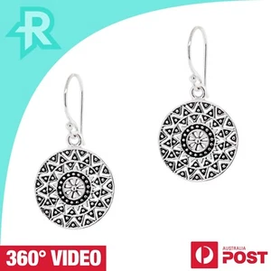 Pendientes de gancho de plata esterlina 925 Ethnic Sun Mandala - Imagen 1 de 7