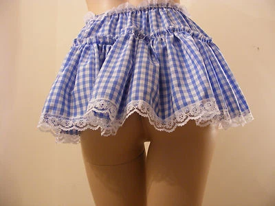 VESTIDO FANTASIA BEBÊ ADULTO MARICAS AZUL GINGHAM MICRO MINI SAIA 11" DE COMPRIMENTO, TODOS OS TAMANHOS - Imagem 1 de 3