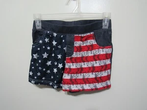 Unbranded Shorts Size L 10 12 Girls Red White Blue Stripes Stars Elastic Waist  - Picture 1 of 2