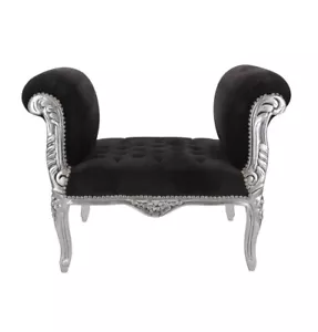 Panca Panchetta In Legno foglia argento con rivestimento velluto luxury nero - Foto 1 di 6