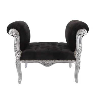 Panca Panchetta In Legno foglia argento con rivestimento velluto luxury nero - Immagine 1 di 4