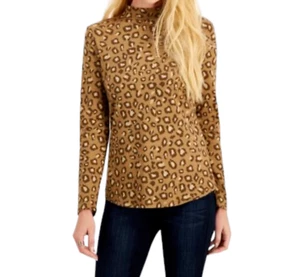 Charter Club Blouse Womens size Large Tan Cheetah Animal Print Supima Cotton New - Picture 1 of 8