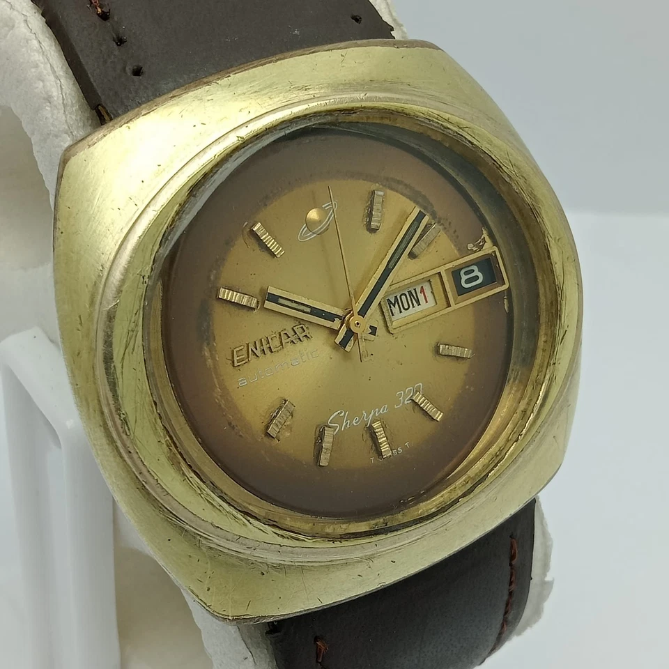 Reloj Enicar Sherpa 320 Automático 167-10-01 Día/Fecha Tono Dorado Vintage Foto 1 de 1