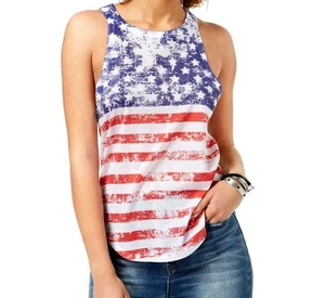 Camiseta sin mangas True Rock blanca azul y roja bandera americana para mujer talla grande - Imagen 1 de 8