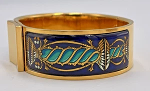 Hermes Vintage Gold Hinge Blue/Green Enamel Cloisonné Bracelet Mint Condition - Picture 1 of 11