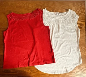 Damen (Größe 1X) Tops (2) Kleid Scheune 1rot 1weiß mit gehäkeltem Rundhalsausschnitt (9W) - Bild 1 von 6