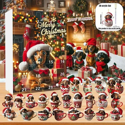 Dackel Adventskalender 24 Tage Countdown Blindbox Geschenk Weihnachtsdeko - Bild 1 von 4
