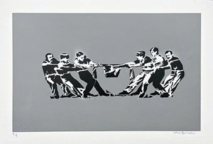BANKSY/NOT BANKSY - Tug of War  2/5 - Original spray paint, certificate - Picture 1 of 7