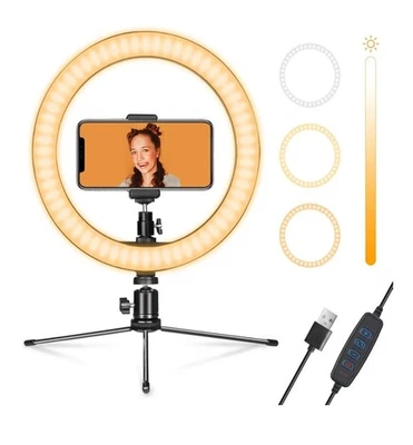 10 Inch Selfie Ring Light with Tripod Stand Phone Holder 3 Lighting Beauty LED - Image 1 of 3