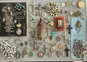 Lot Antique Vintage Medals Catholic Pendants Saints Rosary Parts Sterling Silver - Bild 1 von 22