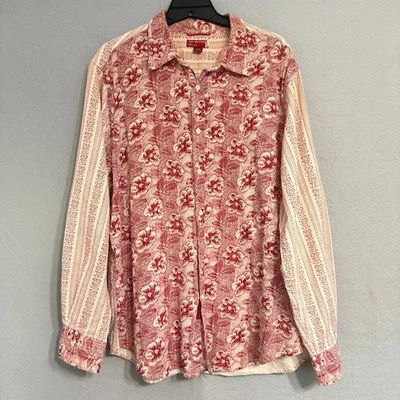 Guess Men's Red Flowers Multi Fabric Overlay Design Shirt Size XL Long Sleeve - Image 1 of 4