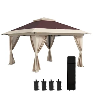 13' x 13' Pop Up Canopy w/ Netting, Weight Bags, Adjustable Height Brown - Picture 1 of 11