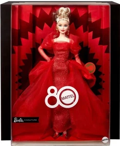 NEW Barbie Doll 80th Anniversary Edition Doll Blonde Red Dress Red Shoes 6+ Ages - Picture 1 of 5
