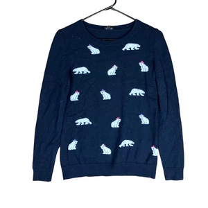 Talbots Womens Sweater Navy Mini Polar Bear Crewneck Long Sleeve Cotton Blend XS - Picture 1 of 12