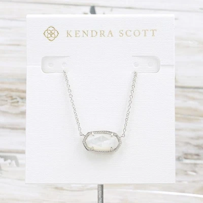 NWT Kendra Scott Elisa Ivory Mother of Pearl Shell Pendant Necklace Silver June - Image 1 of 4