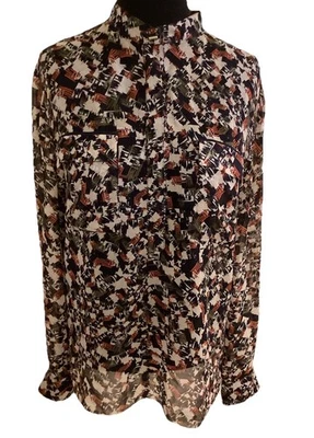Женская блуза Jason Wu из 100% шелка абстрактная черная/ржавчина/серый принт прозрачная размер 10 США - Изображение 1 из 4